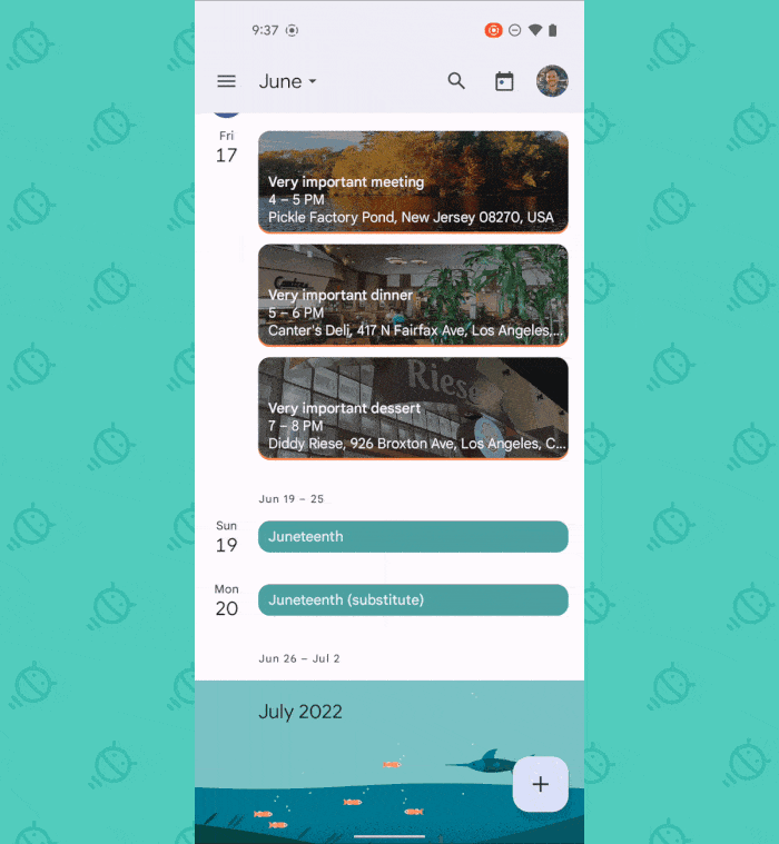 Google Calendar Android: month view