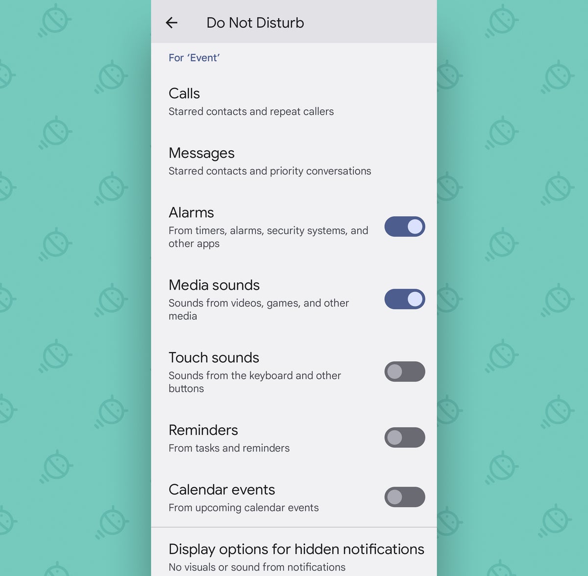 Google Calendar Android: dnd setup
