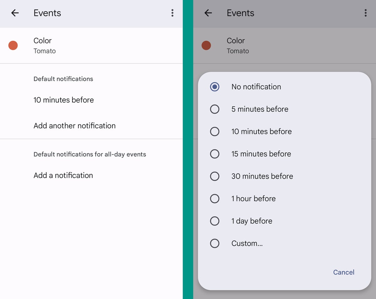 Google Calendar Android: notifications