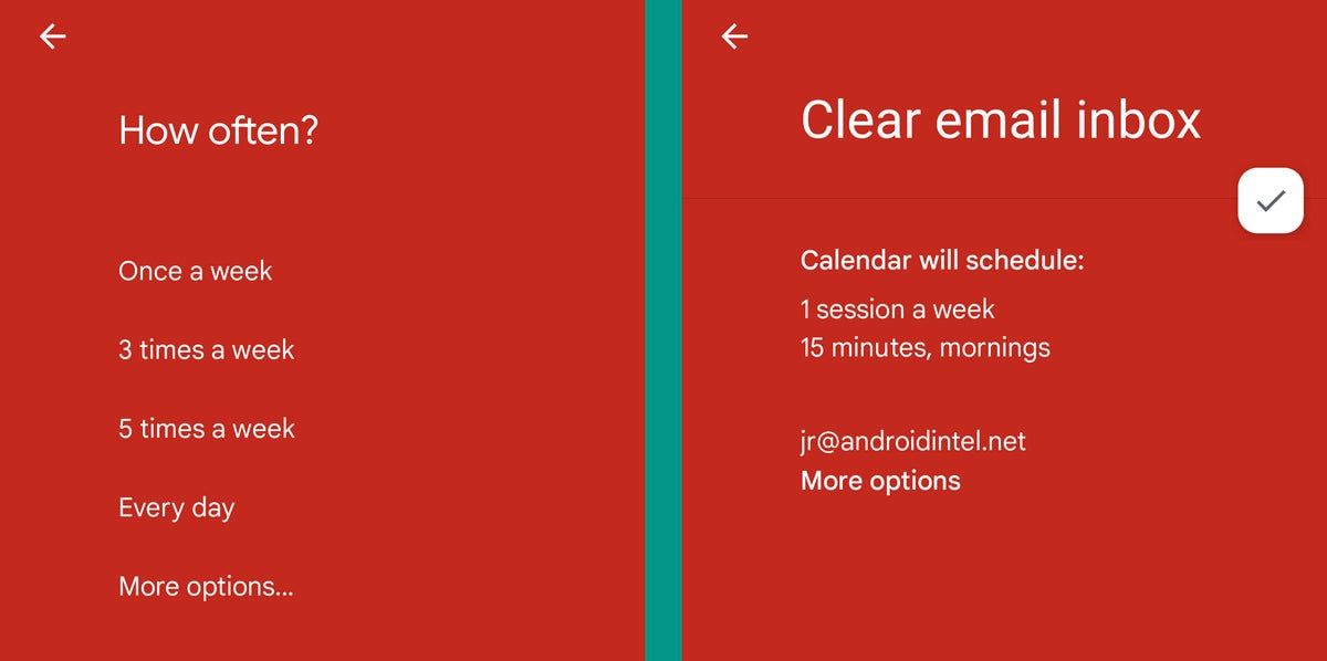 Google Calendar Android: goals setup